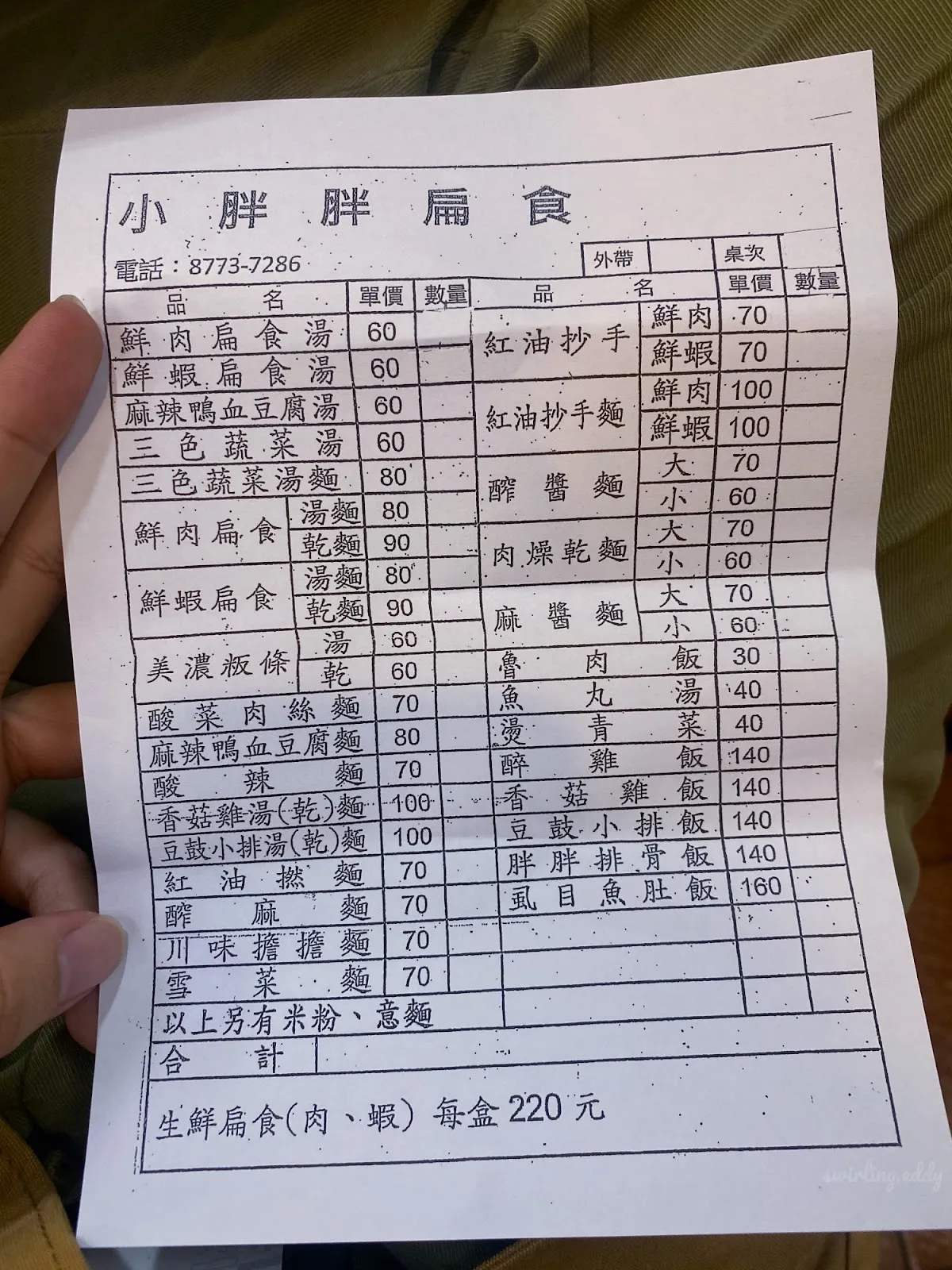 小胖胖扁食 菜單