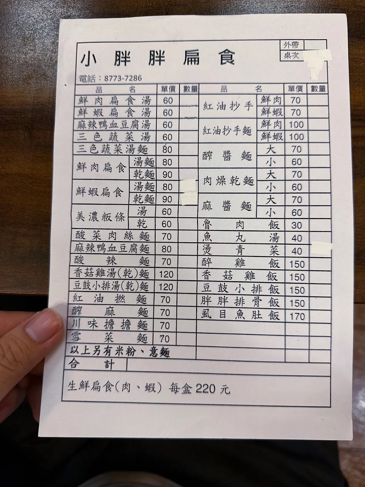 小胖胖扁食 菜單